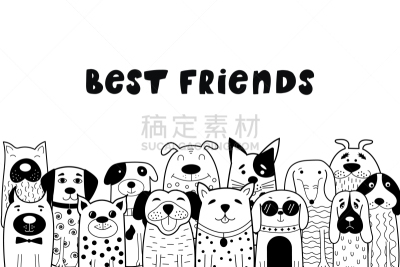 狗,乱画,黑白图片,贺卡,可爱的,纸盒,铅笔,自然美,动物