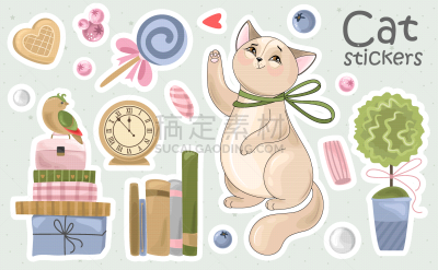 猫,符号,绘画插图,矢量,纺织品,贺卡,请柬,标签,可爱的,爱