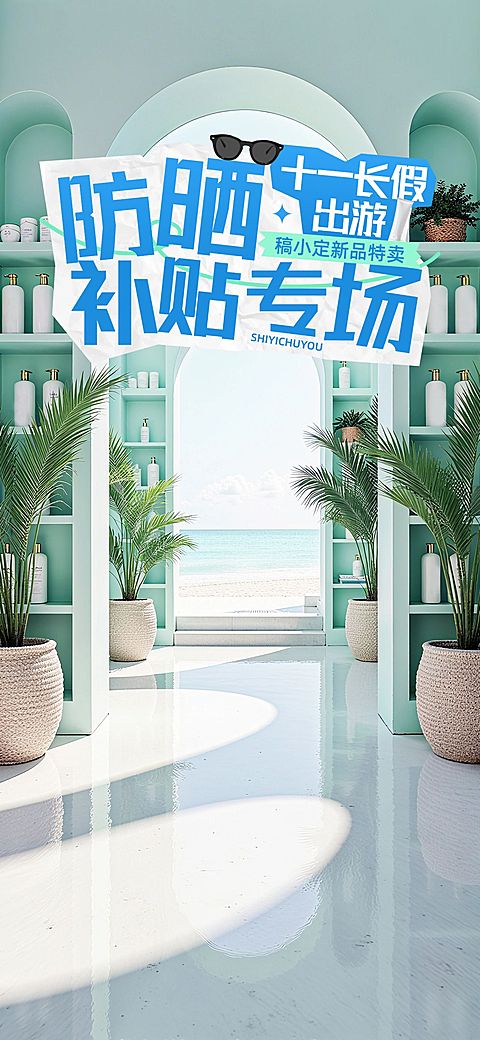 国庆节电商营销零售美妆清新感直播间背景AIGC