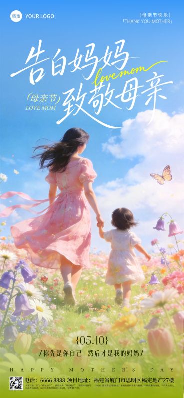 母亲节节日祝福通用清新感全屏海报预览效果