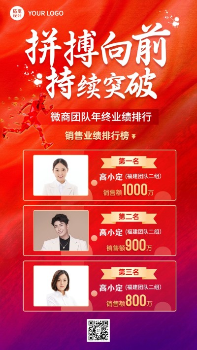 微商年终业绩表彰排行榜喜报渐变质感手机海报