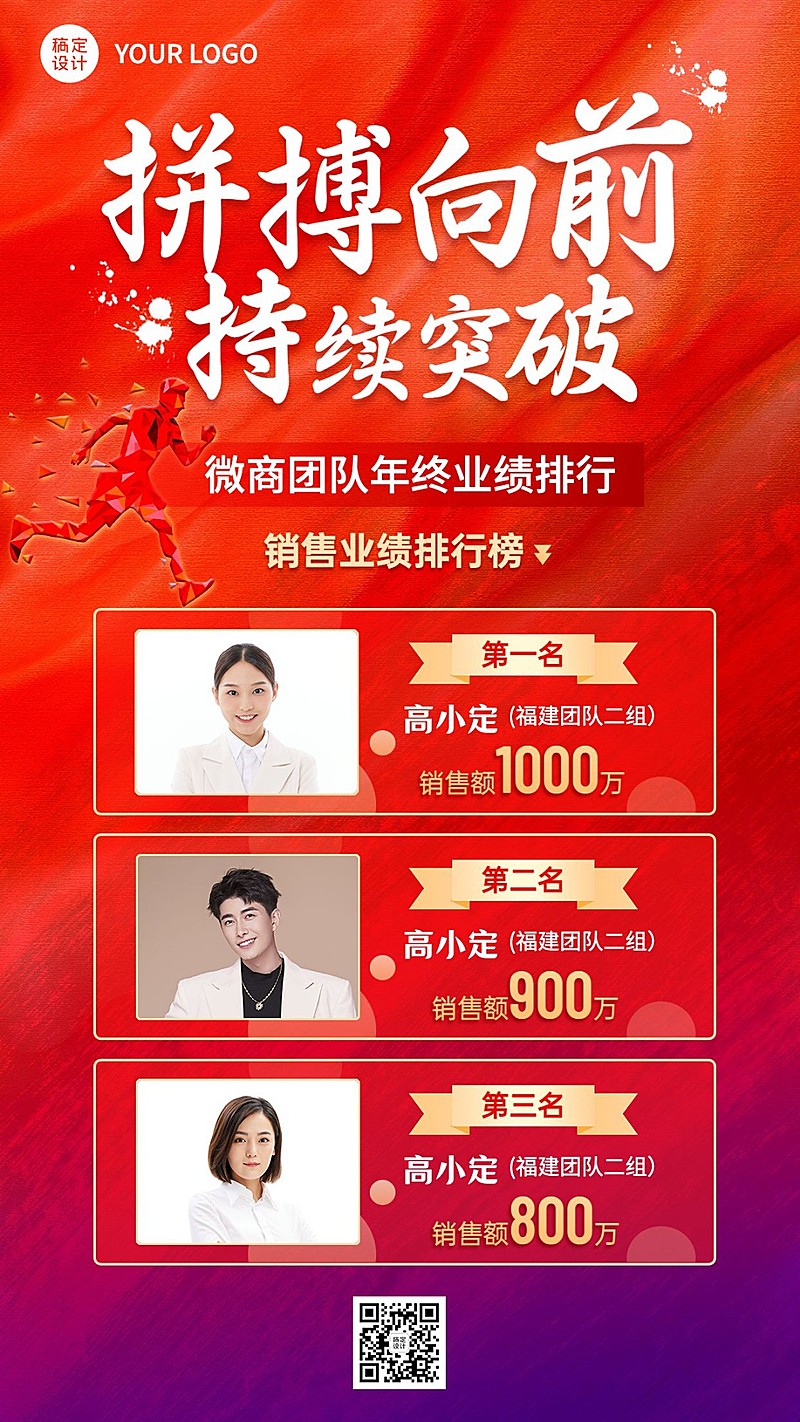 微商年终业绩表彰排行榜喜报渐变质感手机海报