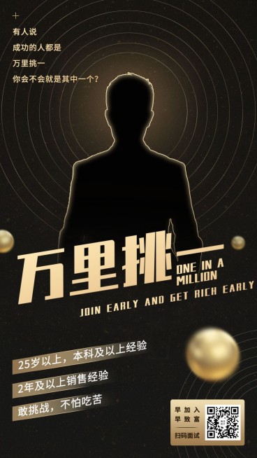 金融保险万里挑一招聘增员手机海报预览效果