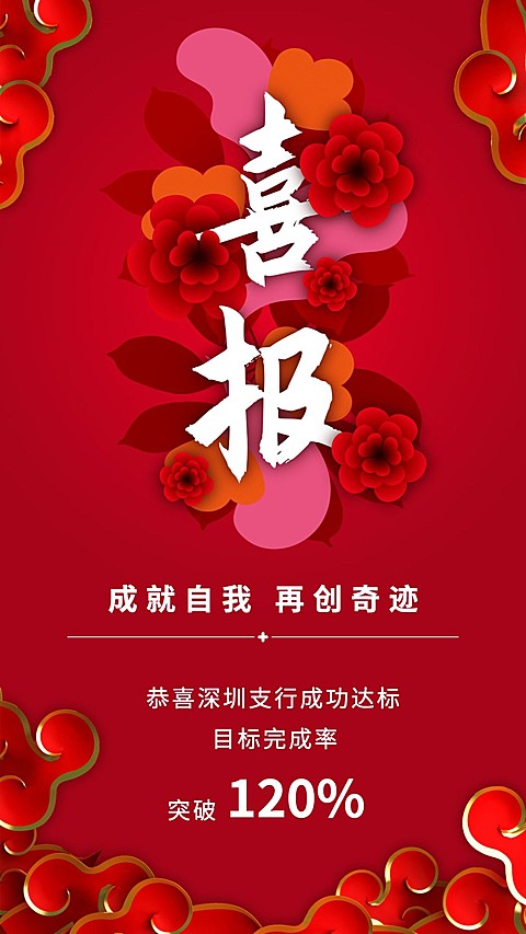 金融保险花团锦簇喜报表彰激励海报