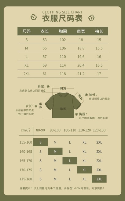 电商服装尺码表复古风海报预览效果