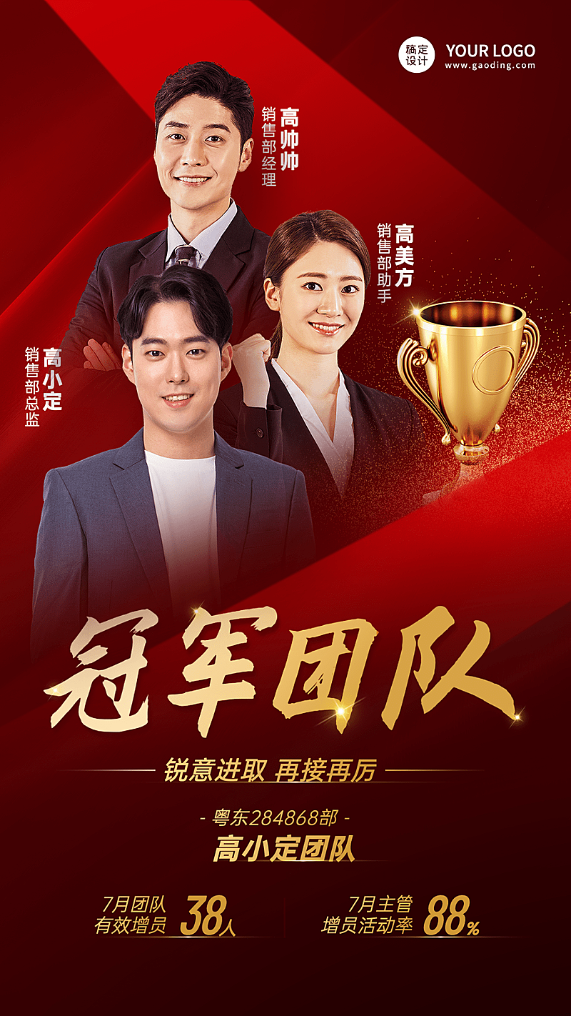 金融保险冠军团队业绩表彰喜报贺报喜庆多人物手机海报
