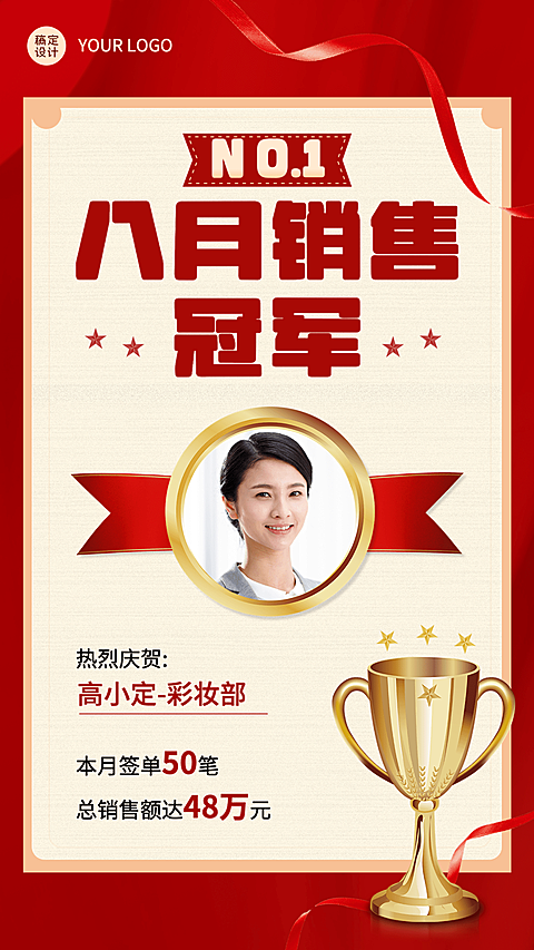 微商销售冠军业绩表彰喜报贺报喜庆人物海报
