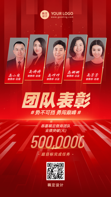 微商团队业绩表彰喜报贺报喜庆人物海报预览效果