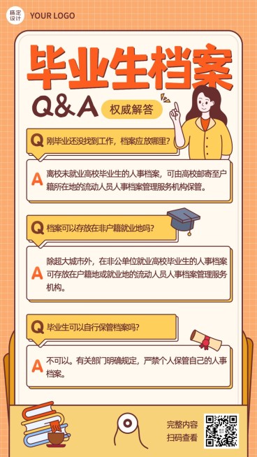 融媒体人社就业创业政策问答插画手机海报预览效果