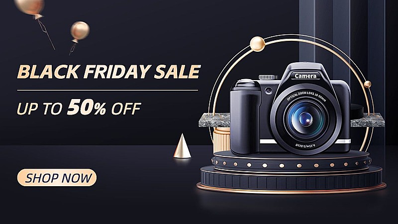 高级质感黑金风数码家电相机跨境电商横版海报banner