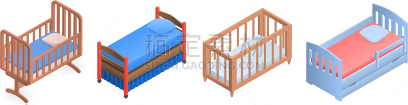 婴儿床,高雅,图标集,玩具,床,现代,小的,装饰物,儿童,复古