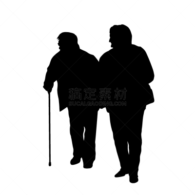 老年伴侣,多代家庭,祖母,人,古老的,家庭,秋天,剪影,相伴,合伙