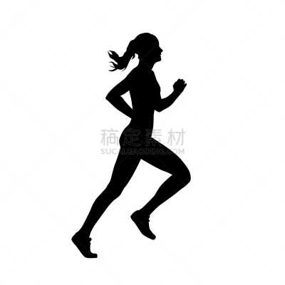 慢跑,女人,矢量,侧面视角,分离着色,一个人,简单生活,绘画插图,仅一个女人,少女