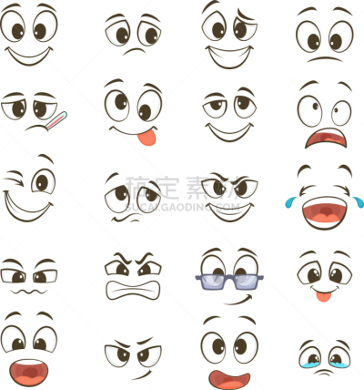 快乐,面部表情,动画片,拟人,与众不同,舌头,笑脸,可爱的,性格,多样