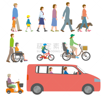 绘画插图,人,侧面视角,看,骑自行车,老年男人,仅日本人,汽车,交通,狗