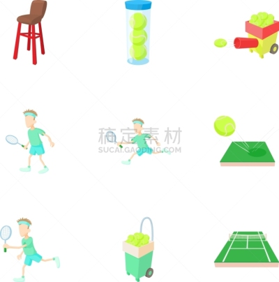 网球运动,漫画,计算机图标,分离着色,数字9,篮子,球拍,法官,收集