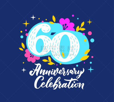 周年纪念,贺卡,数字60,模板,平坦的,矢量,人生大事,请柬,暗色,社会化网络
