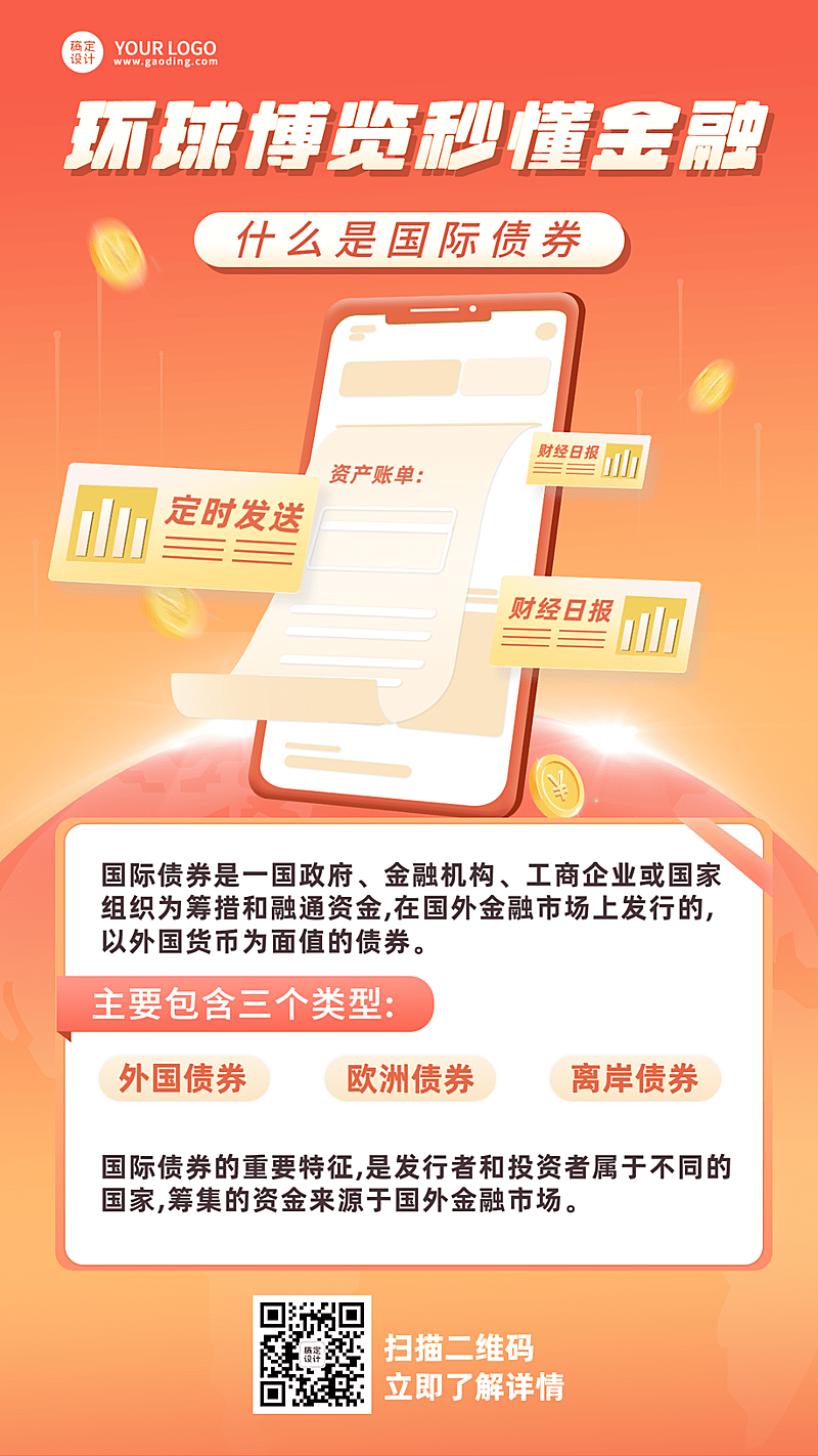 金融保险国际债券知识科普解读插画海报