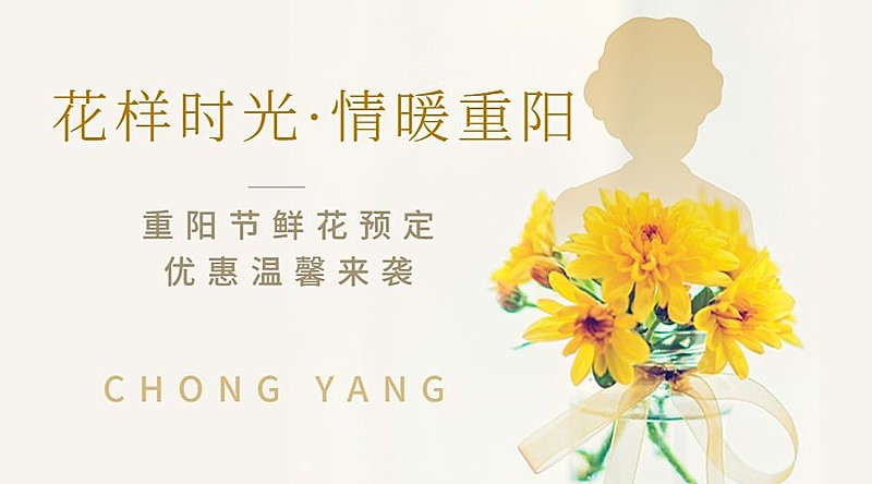花店九九重阳节鲜花预定清新广告banner