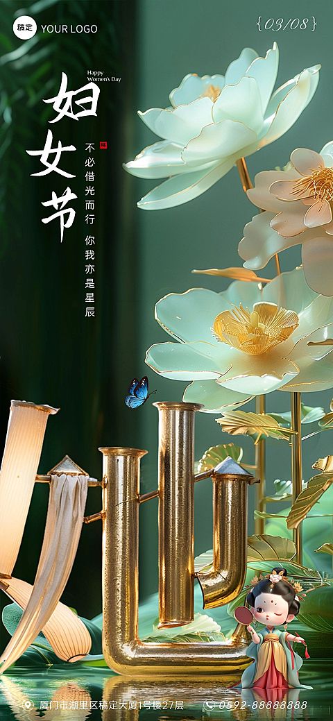 企业三八妇女节节日祝福SD文字创意全屏竖版海报AIGC