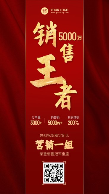 企业销售喜报红金销冠海报预览效果