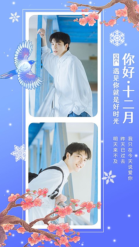 通用12月你好晒图晒照手绘手机海报
