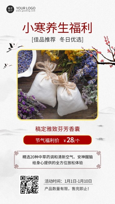 小寒节气养生产品营销展示中国风手机海报预览效果
