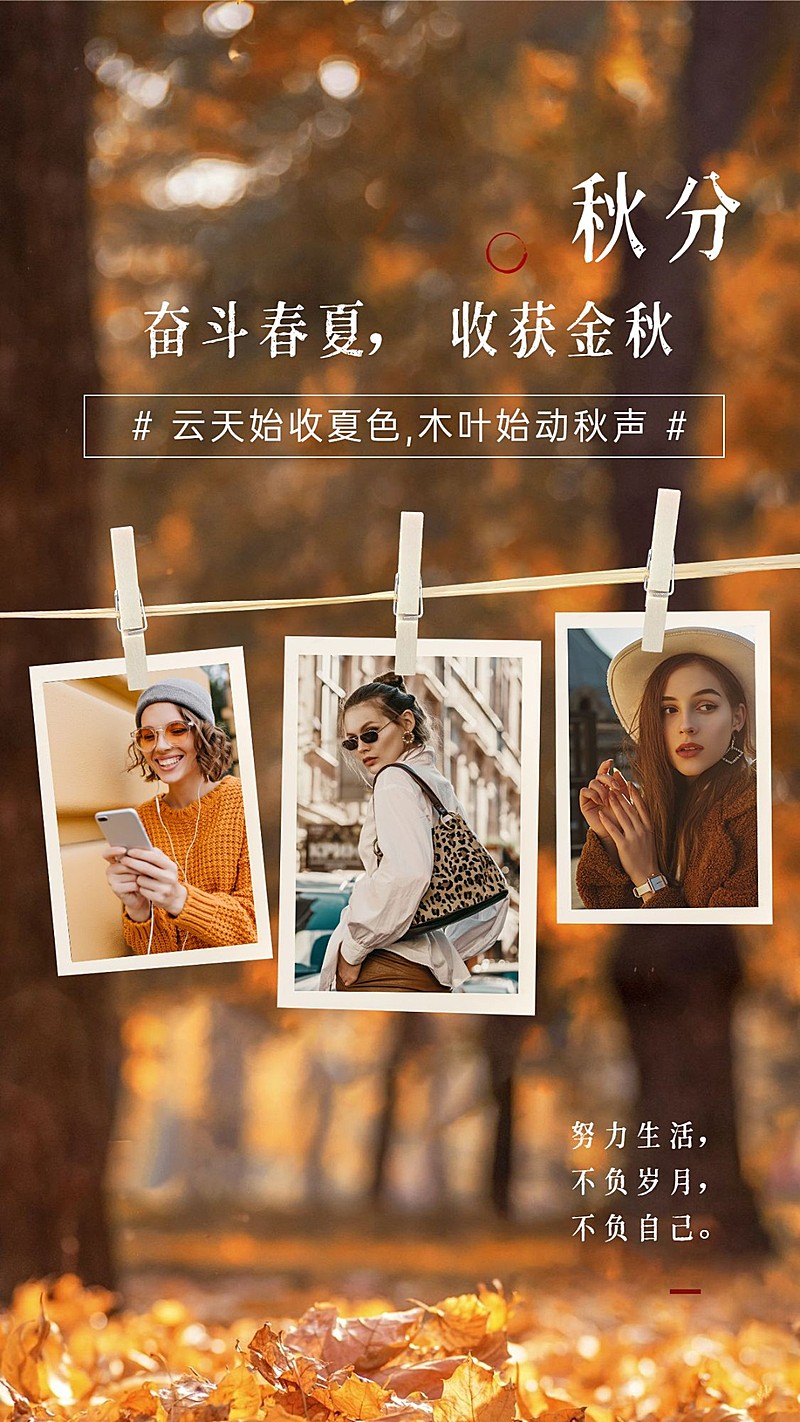 通用秋分节气晒照实景海报