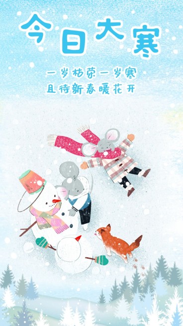 今日大寒插画风手机海报预览效果