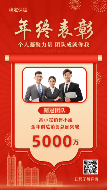 金融保险年终表彰颁奖喜庆竖版喜报预览效果