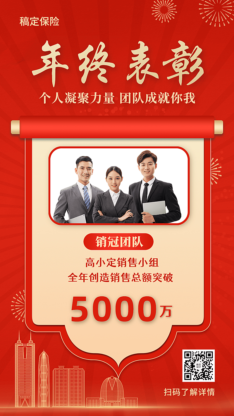 金融保险年终表彰颁奖喜庆竖版喜报