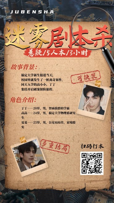 桌游剧本杀悬疑探案人物海报预览效果