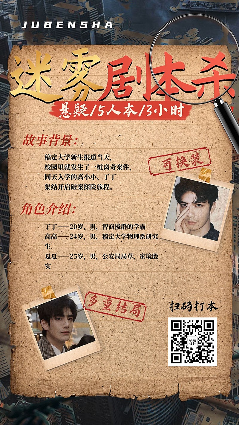 桌游剧本杀悬疑探案人物海报