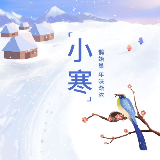 小寒节气祝福插画方形海报预览效果
