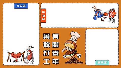 趣味食物插画打工人电脑桌面分区壁纸