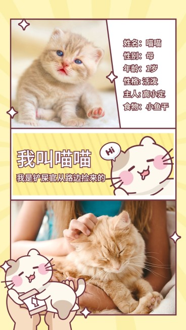 萌宠晒照猫咪简介可爱插画预览效果