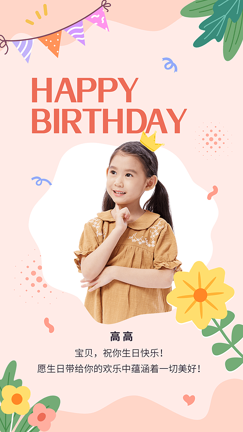 教育机构儿童生日晒图晒照生日祝福海报