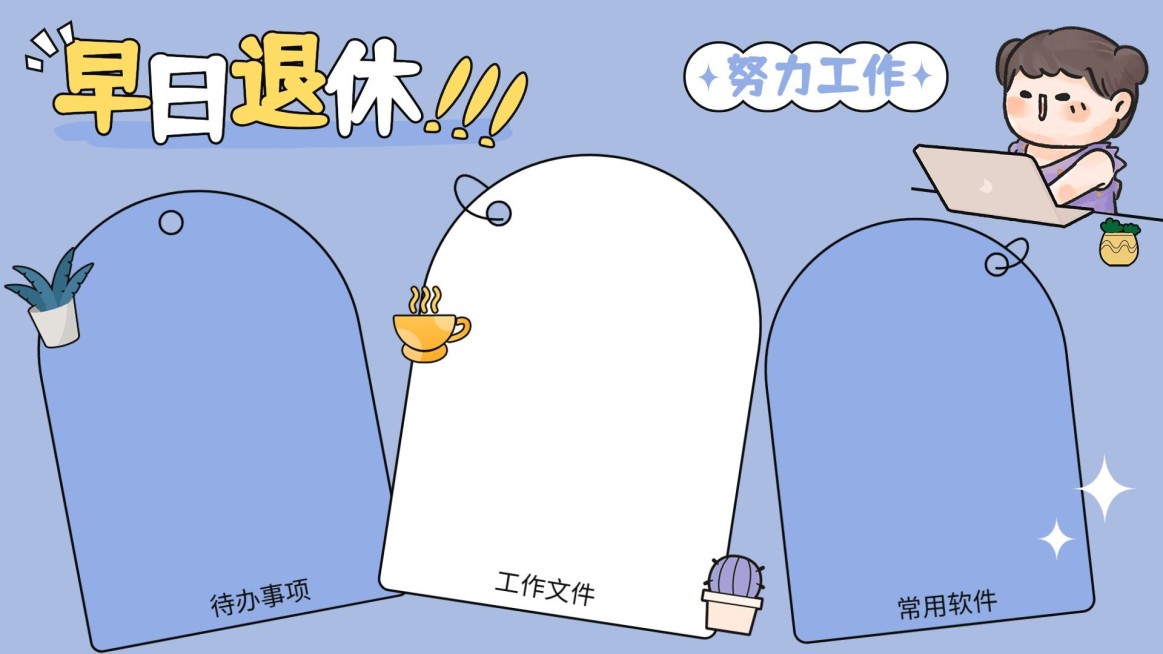 打工人趣味电脑桌面分区壁纸预览效果