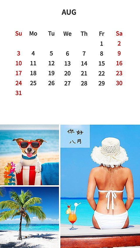 通用八月你好月初问候简约手机海报