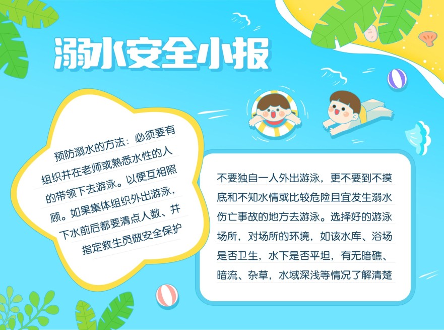 暑假安全防溺水安全宣传印刷手抄报预览效果