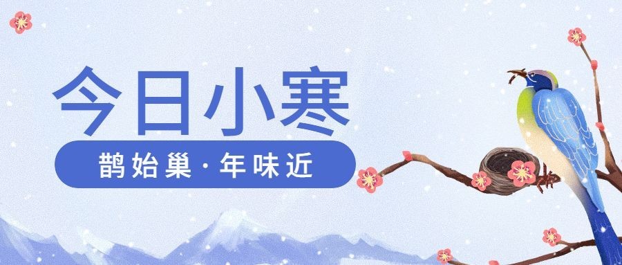 小寒节气祝福冬日飘雪插画公众号首图预览效果