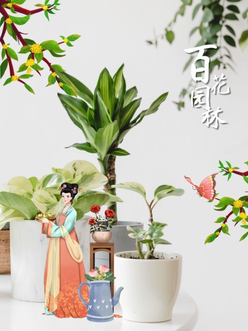 古风实景人物百花园林晒照预览效果