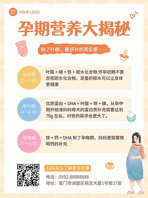 微商母婴亲子孕期营养知识科普简约插画小红书配图