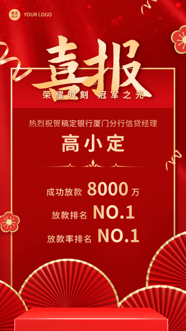金融银行贷款业绩表彰喜报喜庆中国风手机海报预览效果