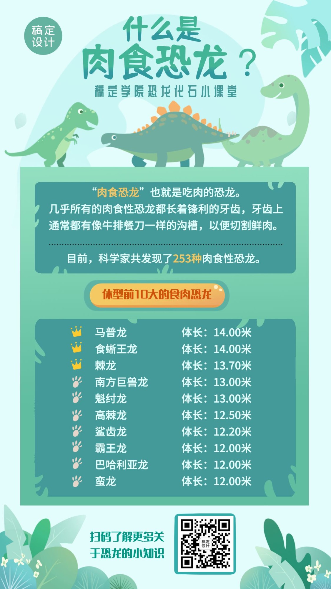 早幼教恐龙化石知识科普竖版海报预览效果