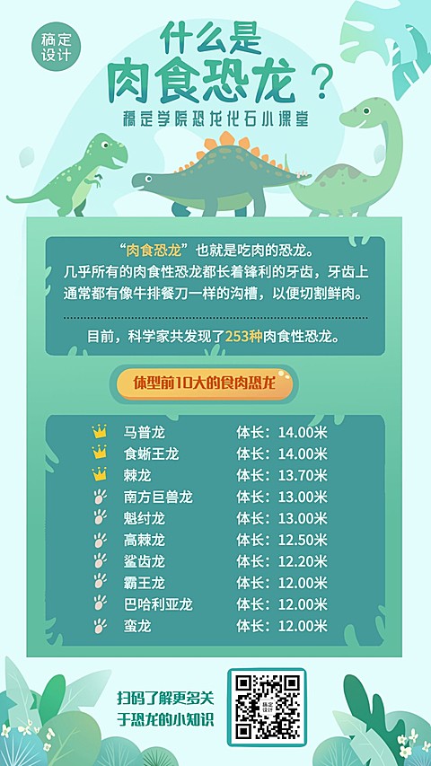 早幼教恐龙化石知识科普竖版海报
