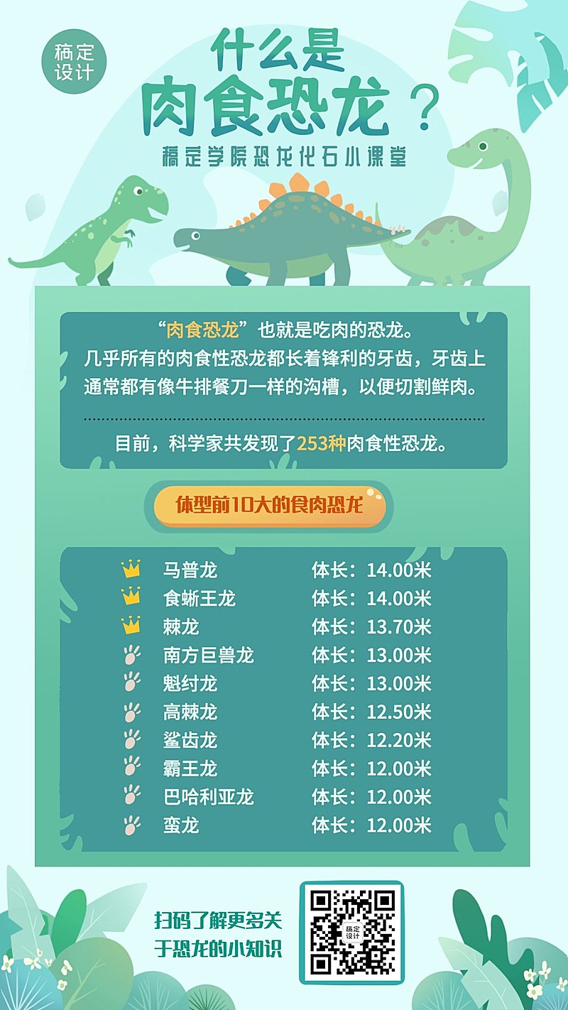 早幼教恐龙化石知识科普竖版海报