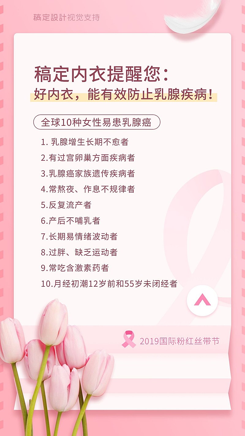 通用粉红丝带月乳腺知识科普简约竖版海报