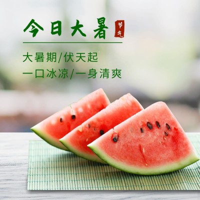 大暑节气问候夏天实景西瓜方形海报