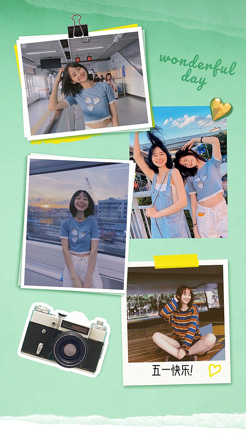 五一旅游拍立得简约祝福晒照拼图